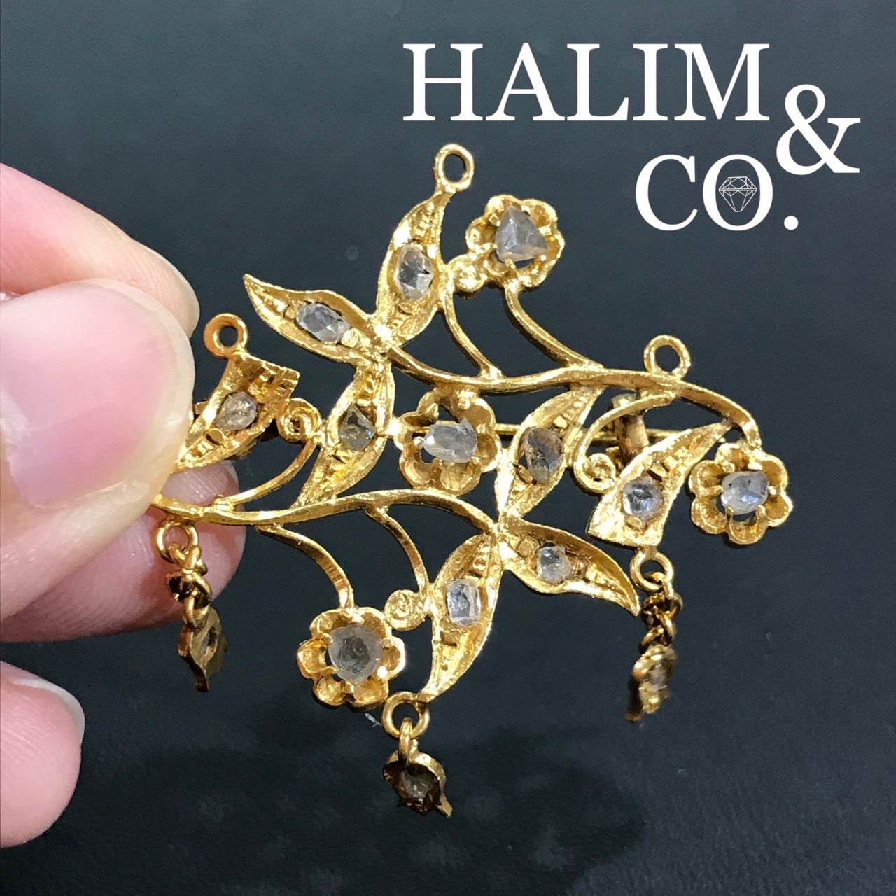 Antique Polki Diamond Brooch. Kebaya Jewelry / Peranakan Nyonya Jewelry
