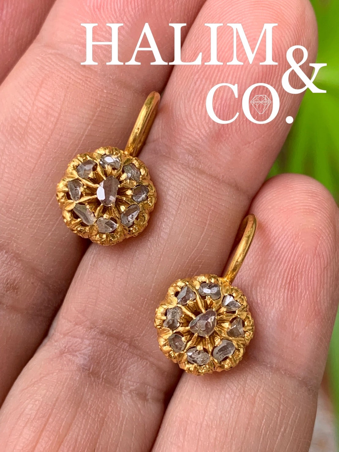 Antique Polki Diamond Earrings. Kebaya Jewelry / Peranakan Nyonya Jewelry