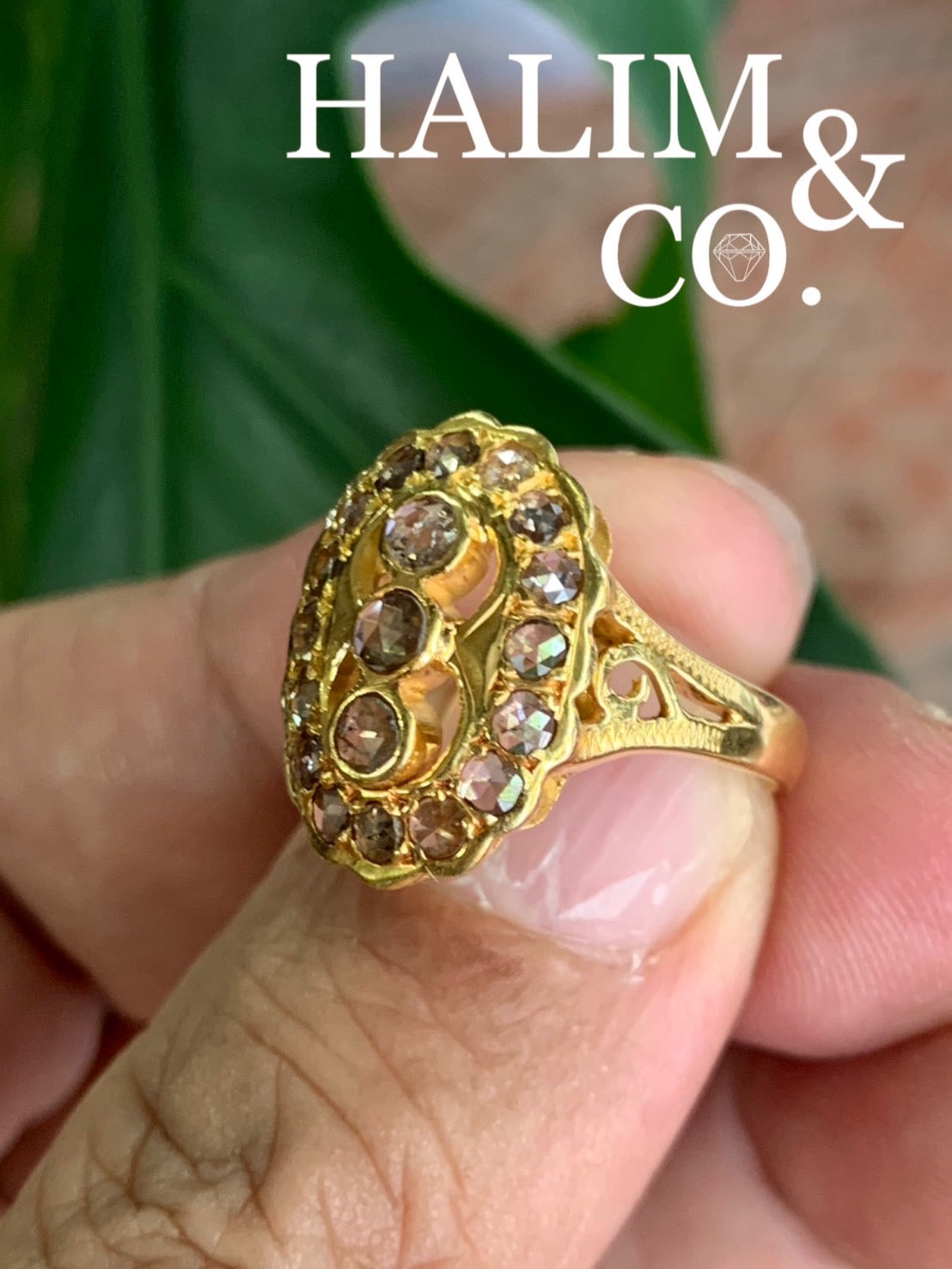 Antique Rose Cut Diamond Cluster Ring. Kebaya Jewelry / Peranakan Nyonya Jewelry