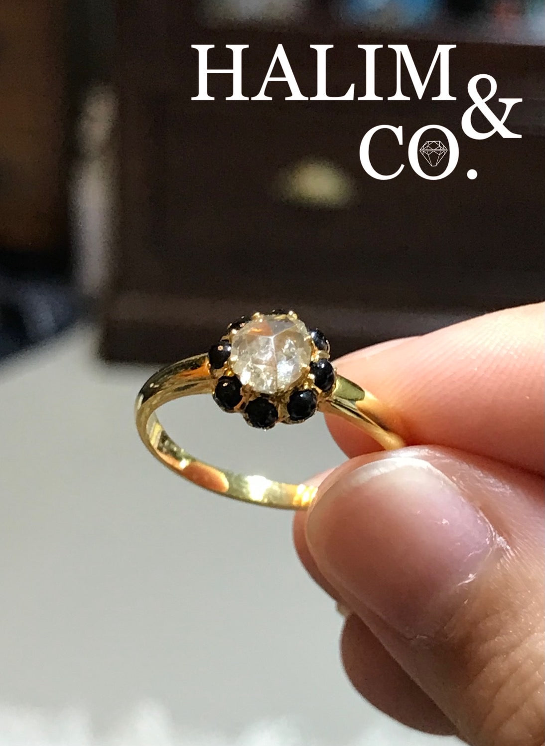 Antique Rose Cut Diamond And Black Spinel Ring With 18k Gold. Kebaya Jewelry / Peranakan Nyonya Jewelry
