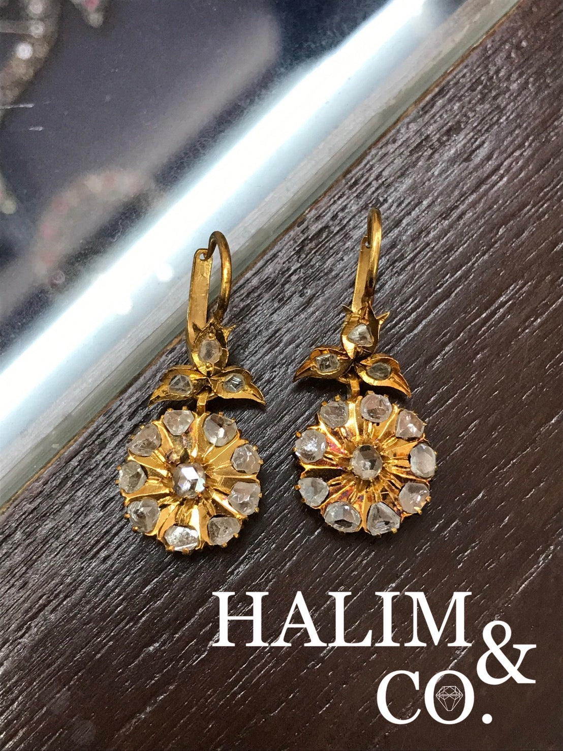 Antique Polki Diamond Chandelier Earrings. Kebaya Jewelry / Peranakan Nyonya Jewelry