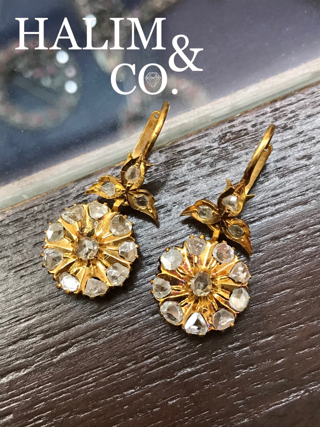 Antique Polki Diamond Chandelier Earrings. Kebaya Jewelry / Peranakan Nyonya Jewelry