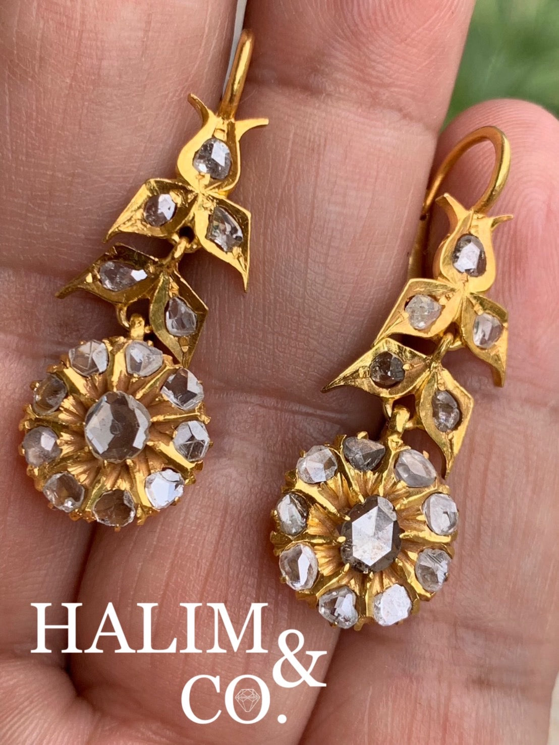 Antique Polki Diamond Chandelier Earrings. Kebaya Jewelry / Peranakan Nyonya Jewelry