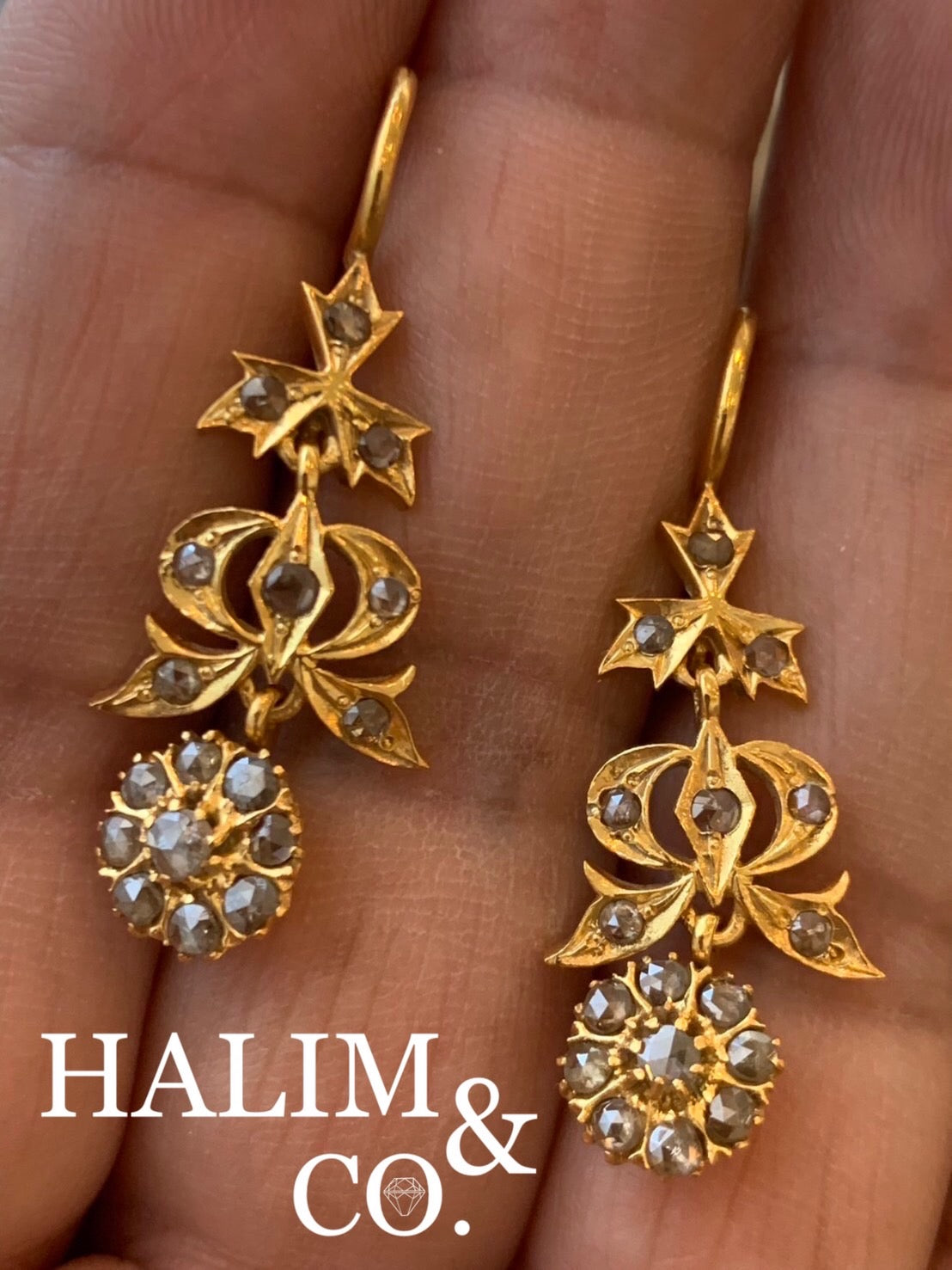 Antique Polki Diamond Chandelier Earrings. Kebaya Jewelry / Peranakan Nyonya Jewelry