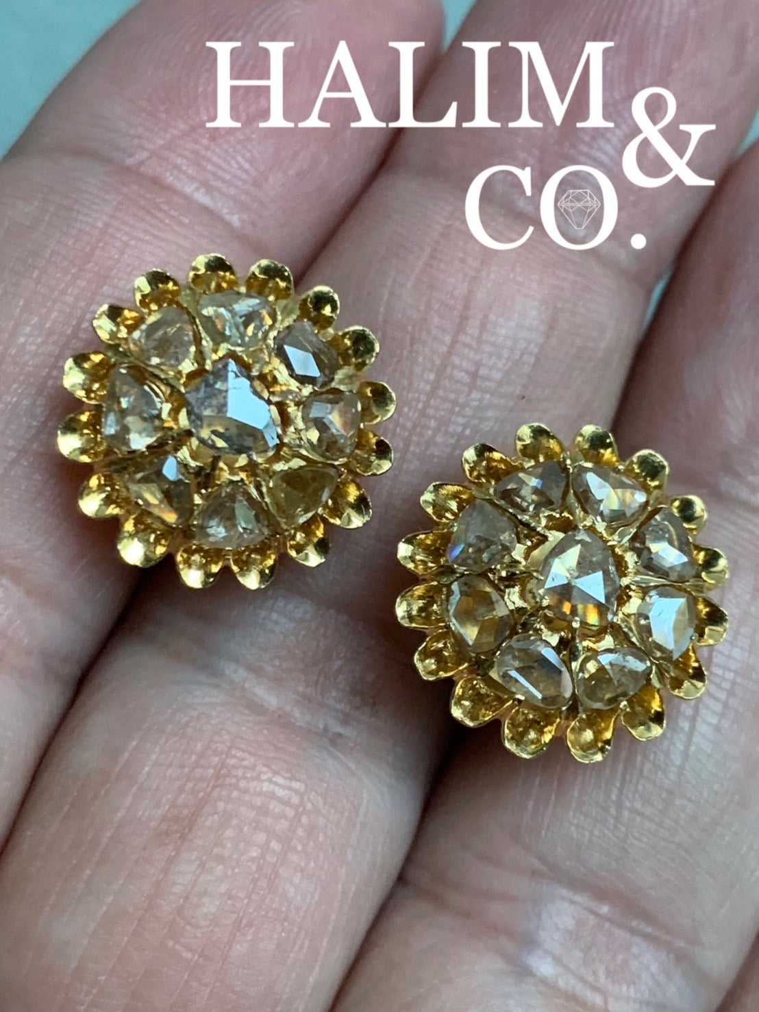 Antique Rose Cut Diamond Cluster Earrings. Kebaya Jewelry / Peranakan Nyonya Jewelry