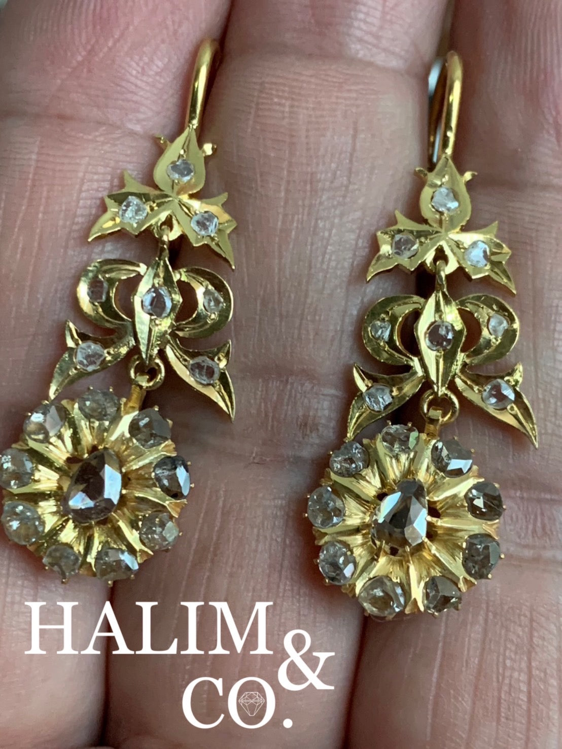 Antique Polki Diamond Chandelier Earrings. Kebaya Jewelry / Peranakan Nyonya Jewelry