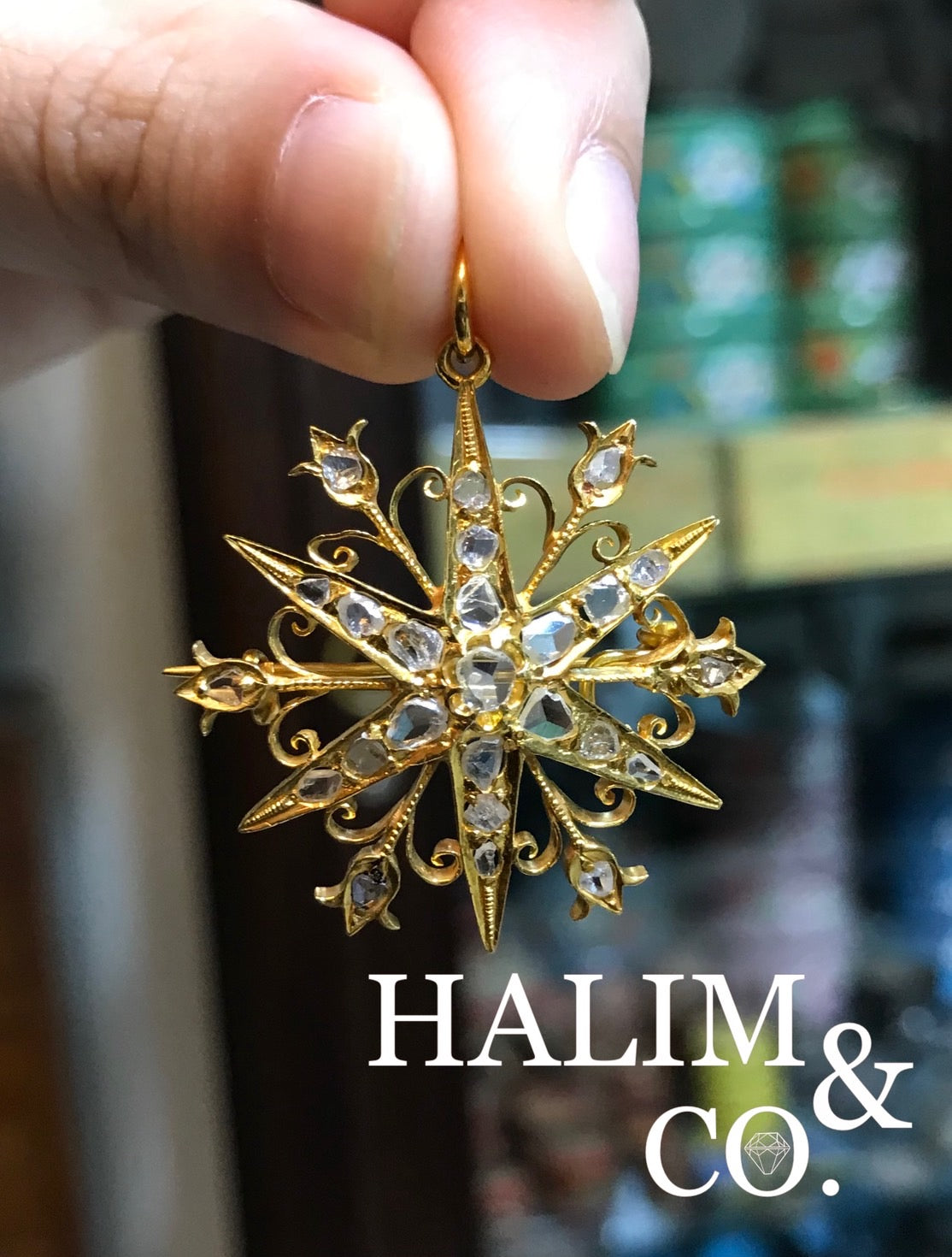 Antique Star Polki Diamond Brooch/Pendant With 14k Gold. Kebaya Jewelry / Peranakan Nyonya Jewelry