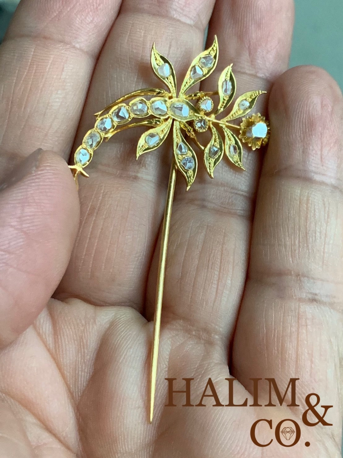 Antique Polki Diamond Hairpin. Kebaya Jewelry / Peranakan Nyonya Jewelry