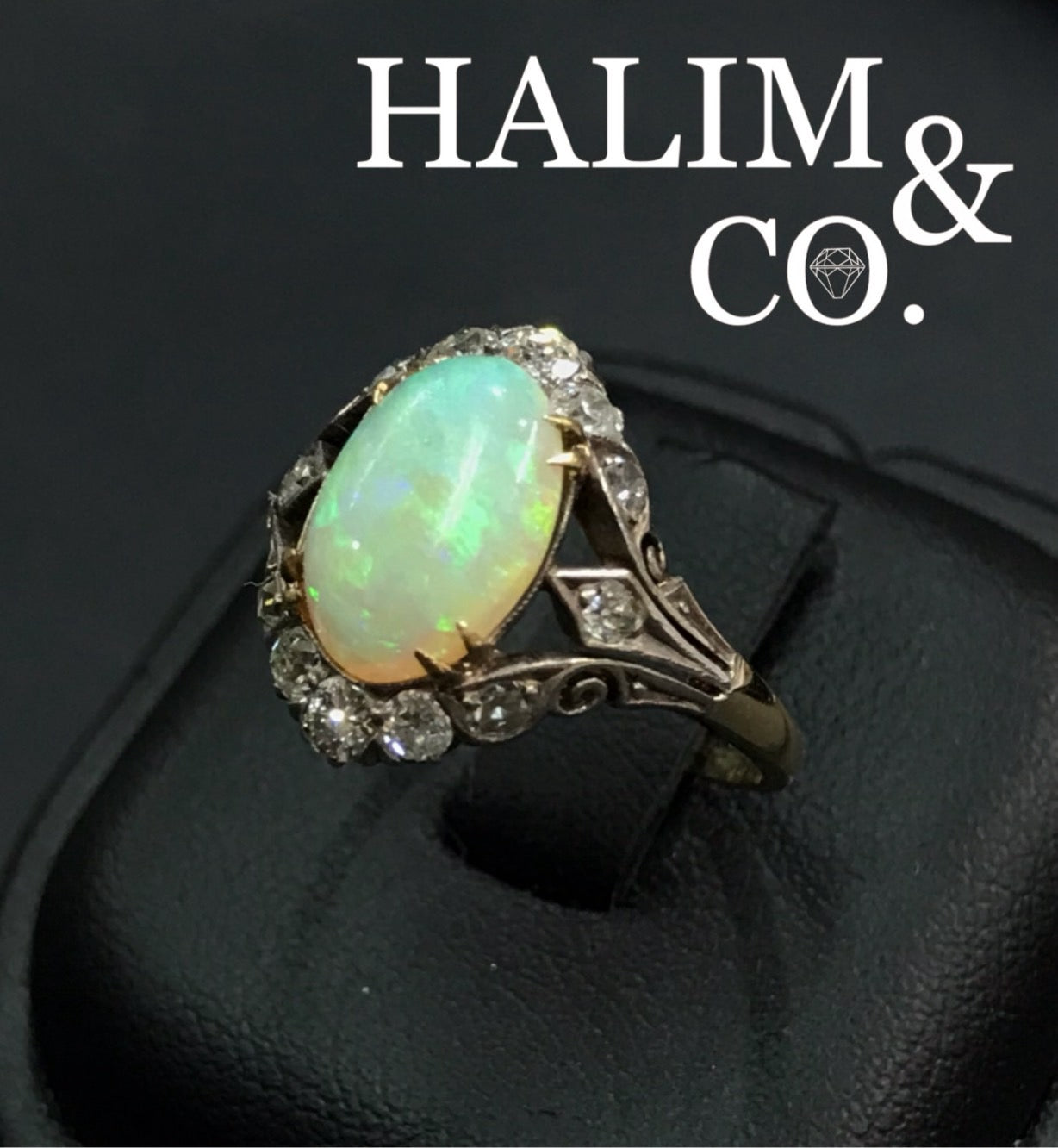 Antique Natural Opal And Old Cut Diamond Cluster Ring.