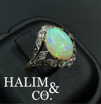 Antique Natural Opal And Old Cut Diamond Cluster Ring.