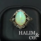 Antique Natural Opal And Old Cut Diamond Cluster Ring.