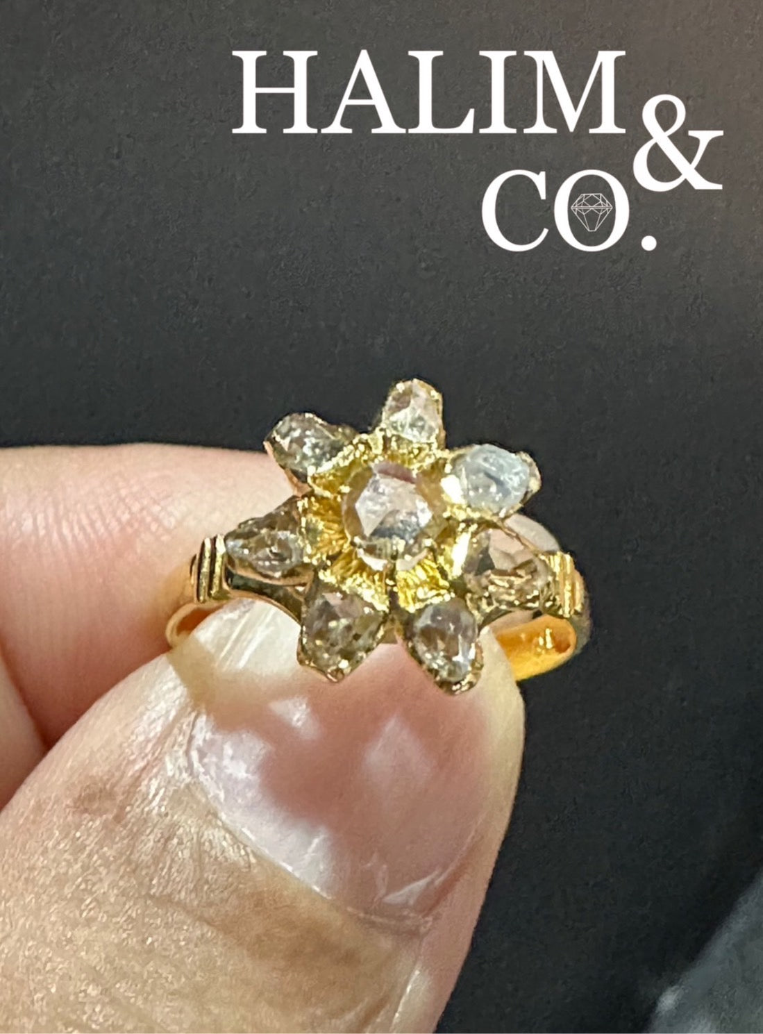 A gorgeous Antique Rose Cut Diamond Flower Ring. Kebaya Jewelry / Peranakan Nyonya Jewelry