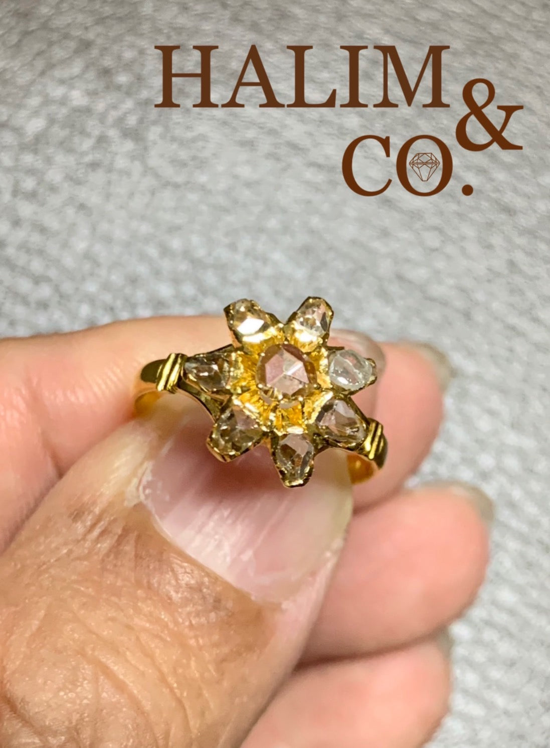 A gorgeous Antique Rose Cut Diamond Flower Ring. Kebaya Jewelry / Peranakan Nyonya Jewelry