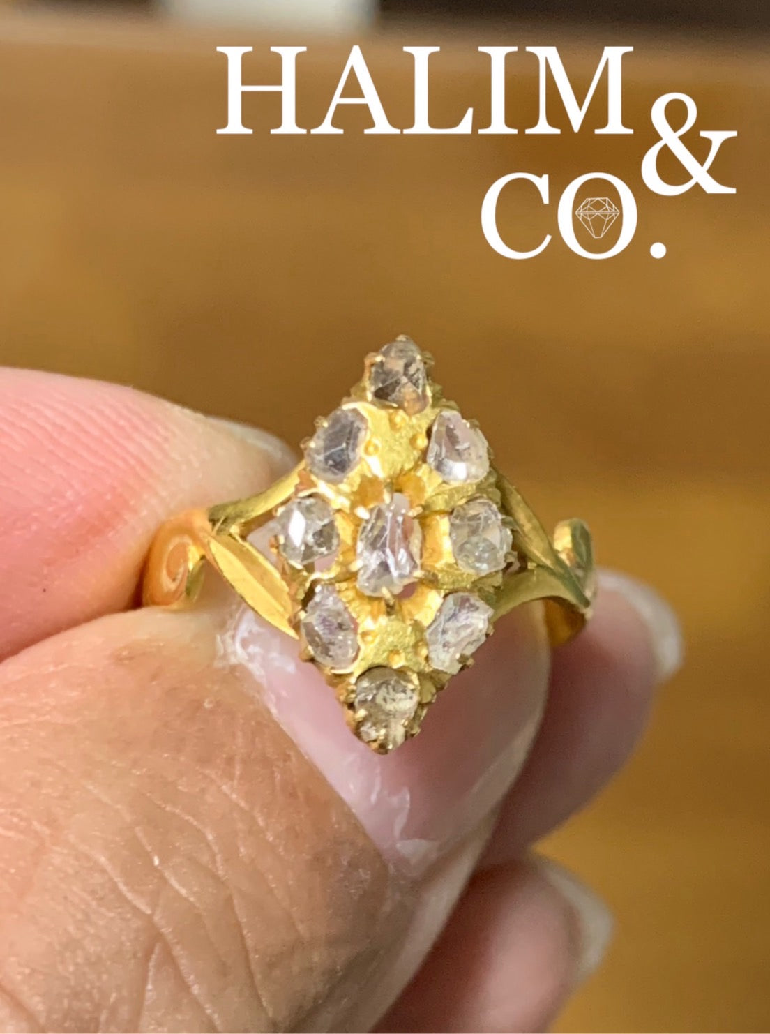 Antique Rose Cut Diamond Ring. Kebaya Jewelry / Peranakan Nyonya Jewelry