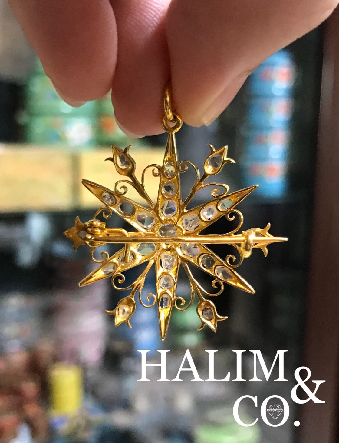 Antique Star Polki Diamond Brooch/Pendant With 14k Gold. Kebaya Jewelry / Peranakan Nyonya Jewelry