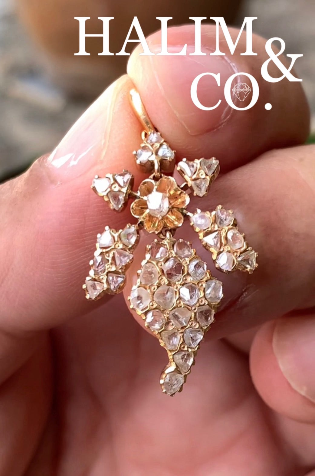 Antique Polki Diamond Pendant. Kebaya Jewelry / Peranakan Nyonya Jewelry