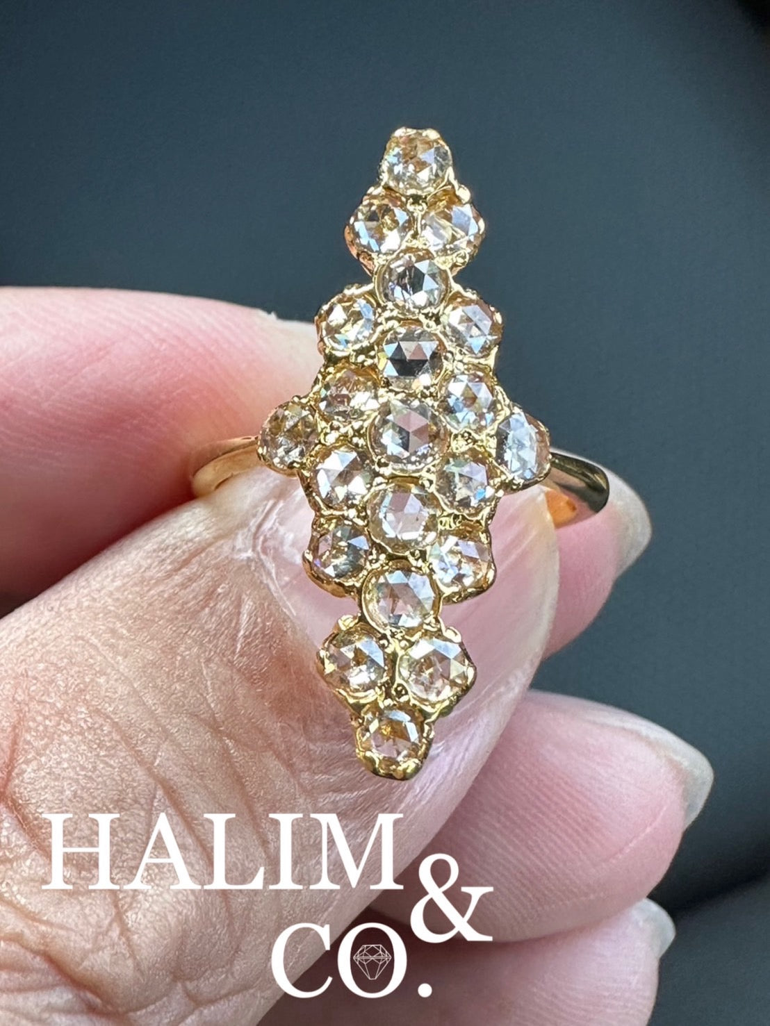 Antique Rose Cut Diamond Aeroplane Ring With Gold. Kebaya Jewelry / Peranakan Nyonya Jewelry