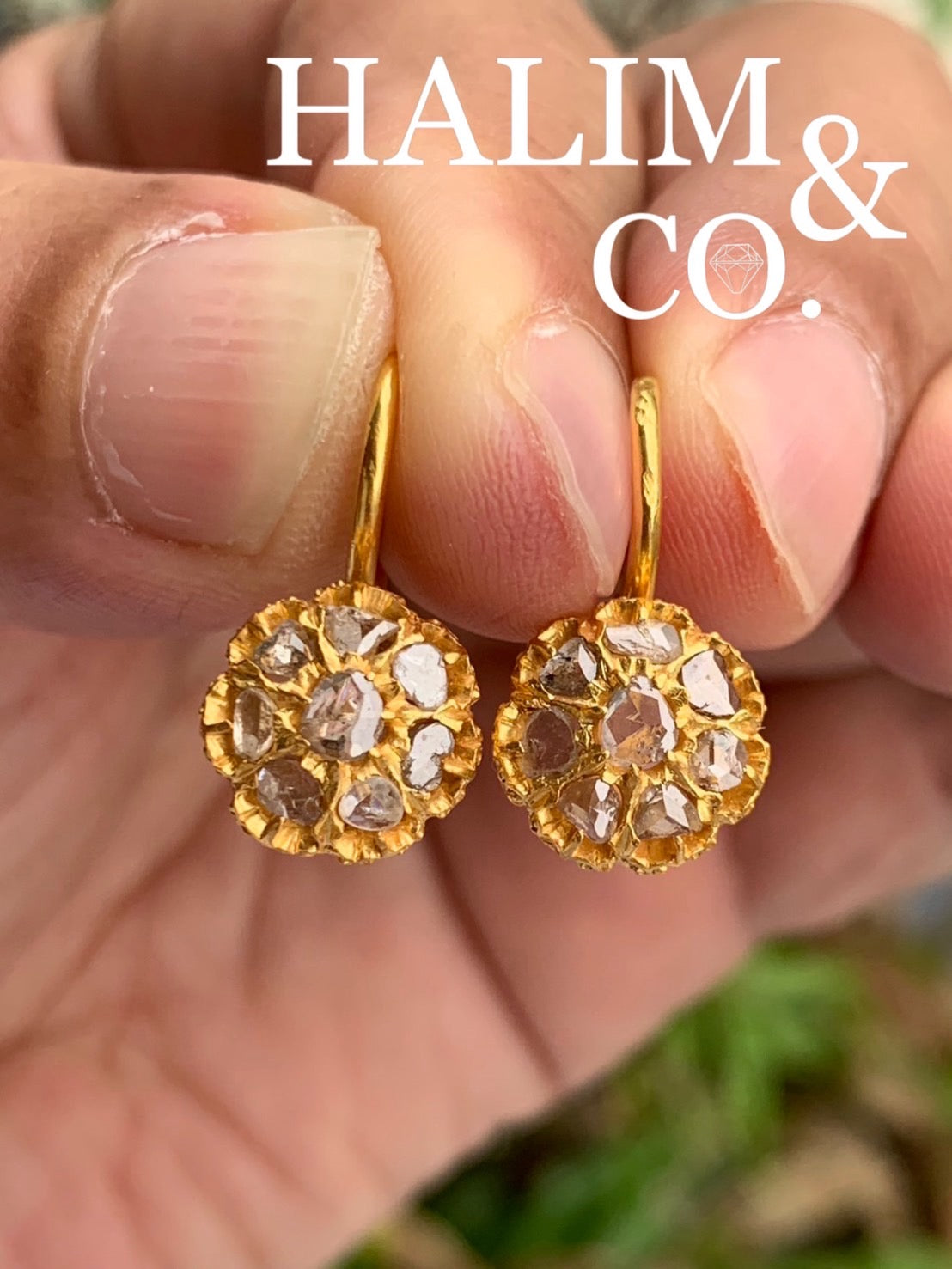 Antique Polki Diamond Earrings. Kebaya Jewelry / Peranakan Nyonya Jewelry