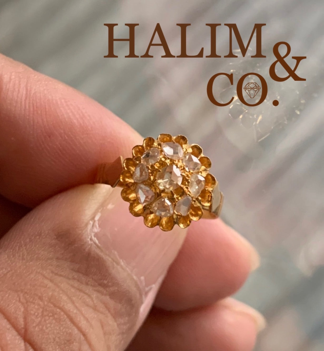 Antique Rose Cut Diamond Flower Ring. Kebaya Jewelry / Peranakan Nyonya Jewelry