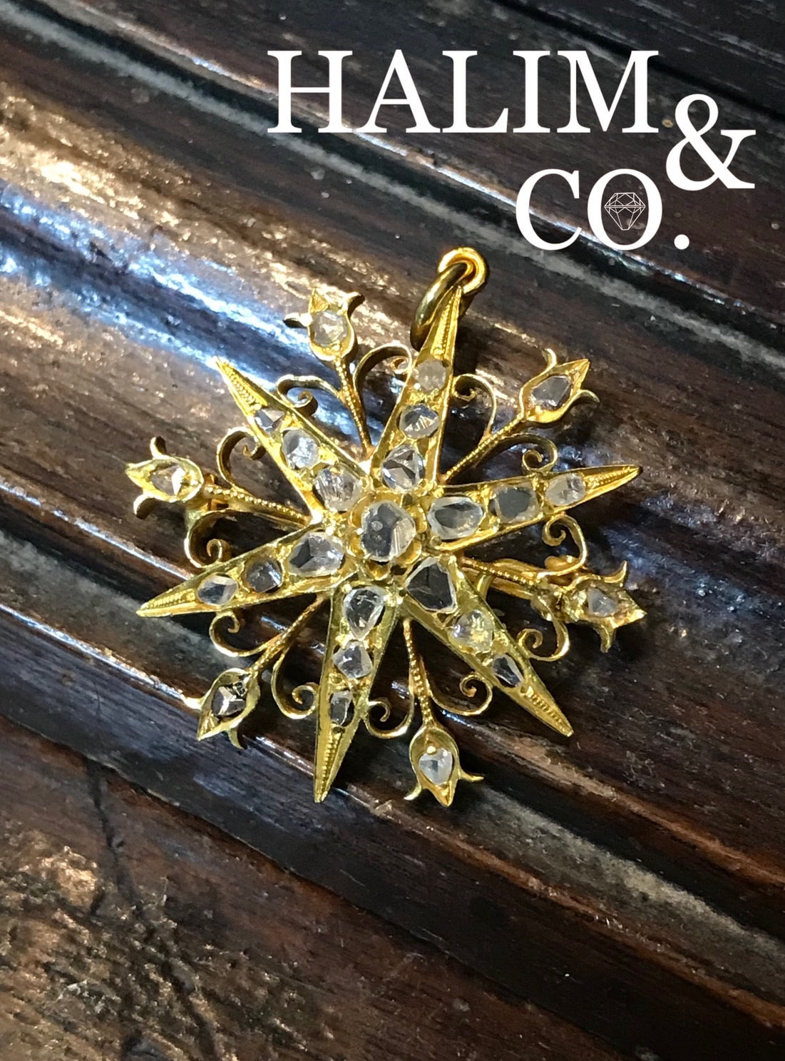 Antique Star Polki Diamond Brooch/Pendant With 14k Gold. Kebaya Jewelry / Peranakan Nyonya Jewelry
