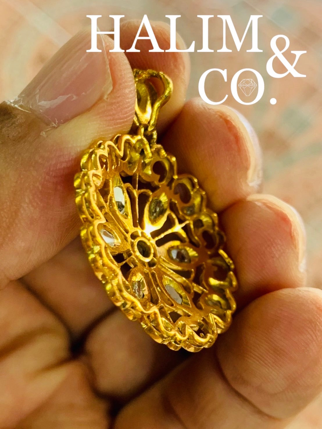 Antique Floral Polki Diamond Pendant With 10k Gold. Kebaya Jewelry / Peranakan Nyonya Jewelry