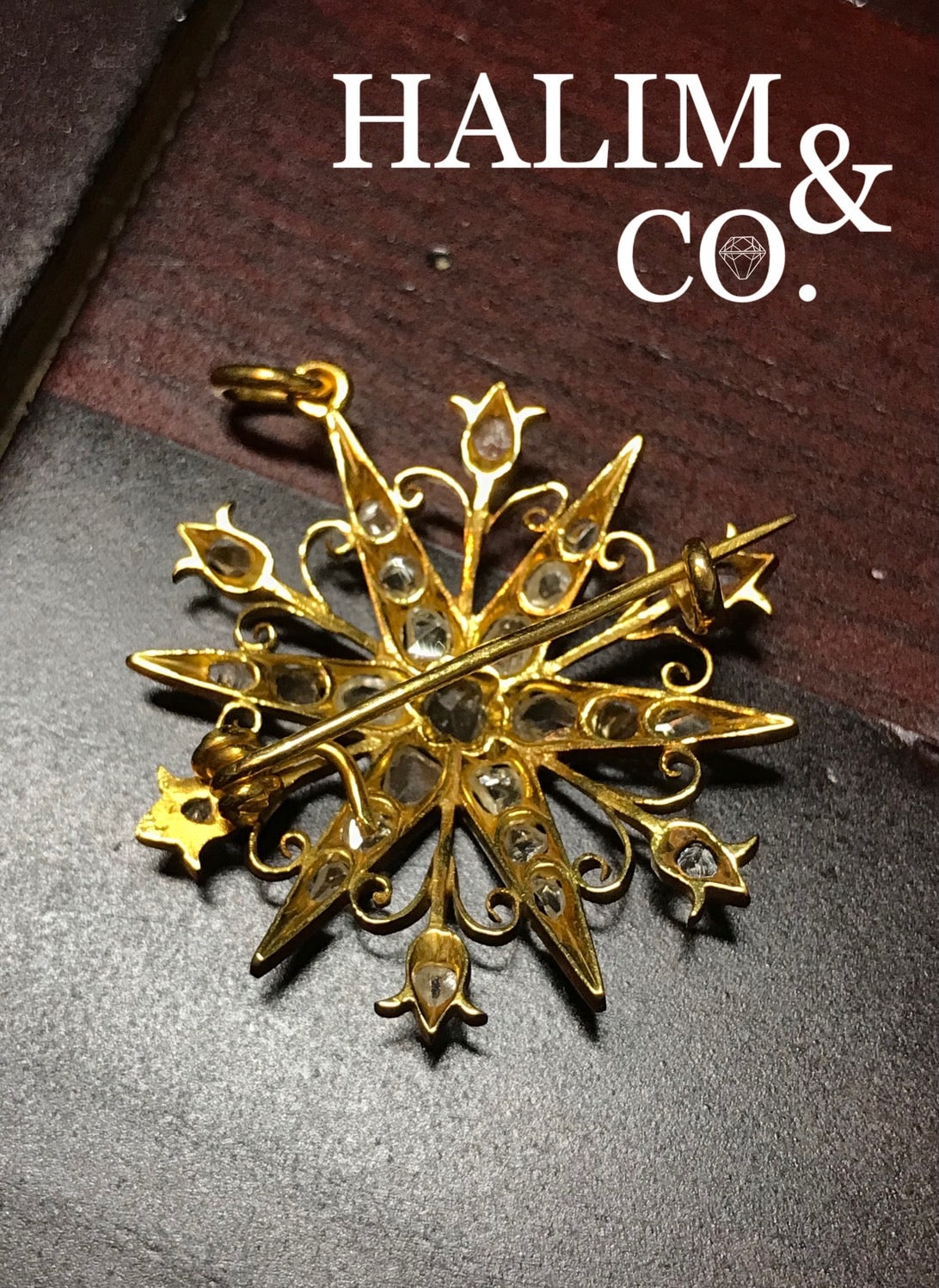 Antique Star Polki Diamond Brooch/Pendant With 14k Gold. Kebaya Jewelry / Peranakan Nyonya Jewelry