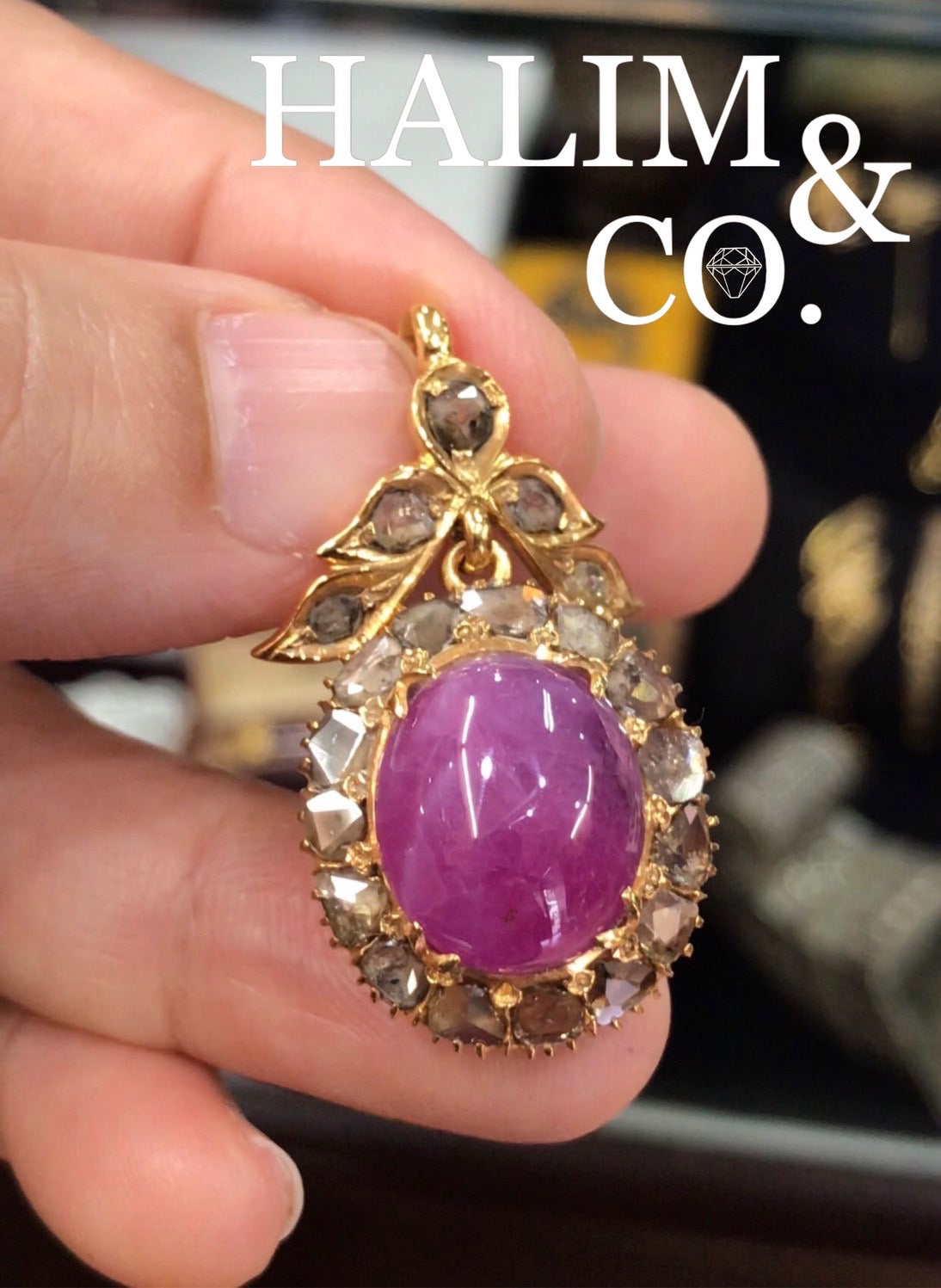 Antique Ruby And Polki Diamond Pendant With 9k Gold. Kebaya Jewelry / Peranakan Nyonya Jewelry