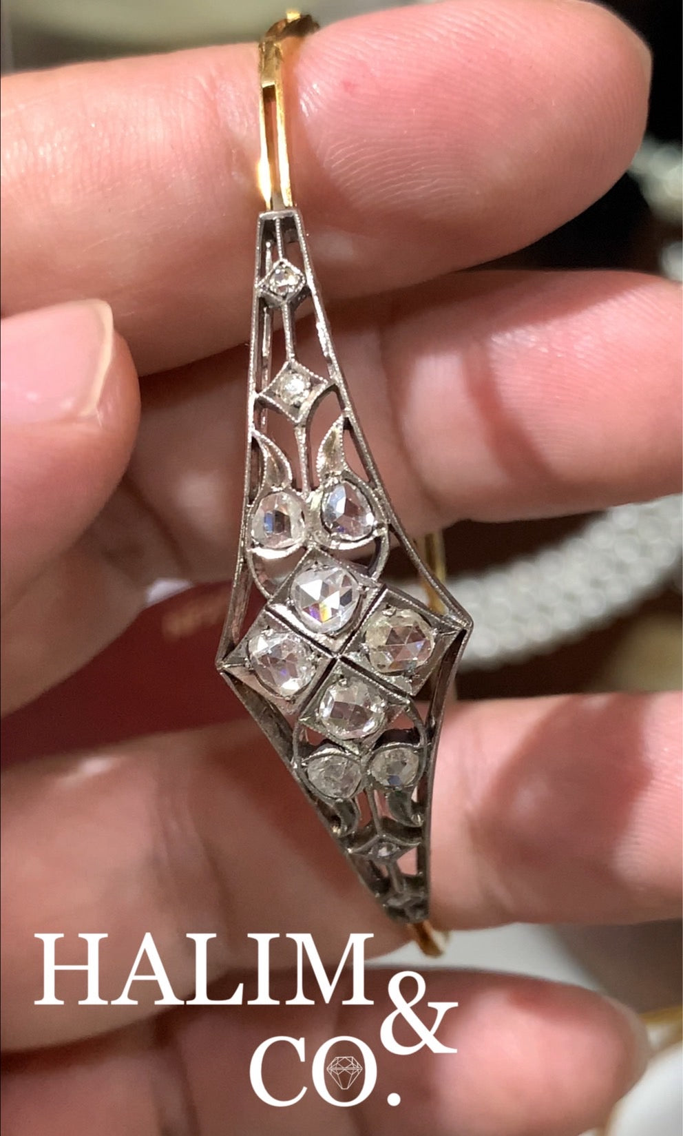 Antique Rose Cut Diamond Bracelet With 18k Gold. Kebaya Jewelry / Peranakan Nyonya Jewelry