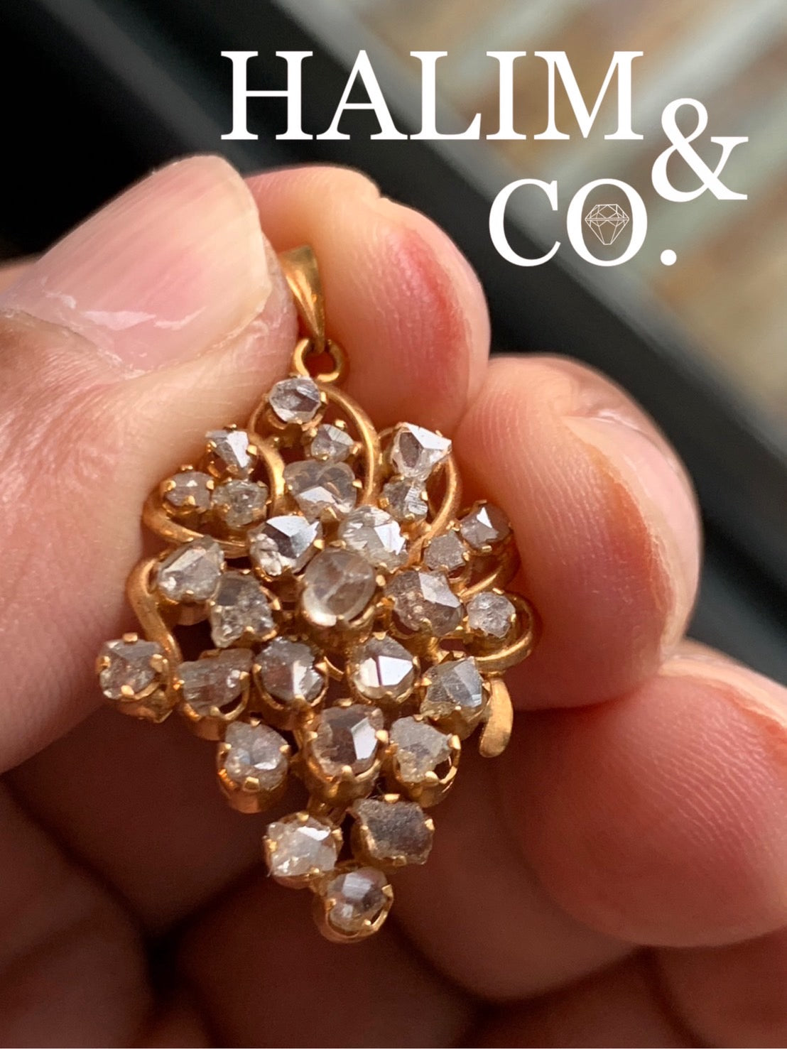 Antique Polki Diamond pendant. Kebaya Jewelry / Peranakan Nyonya Jewelry