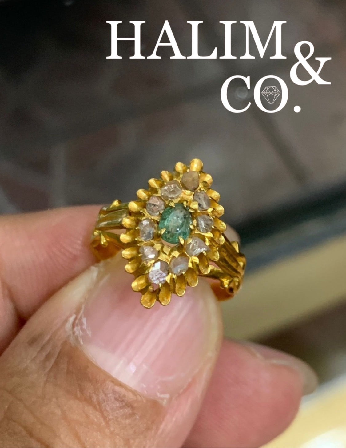 Antique Emerald And Polki Diamond Ring. Kebaya Jewelry / Peranakan Nyonya Jewelry