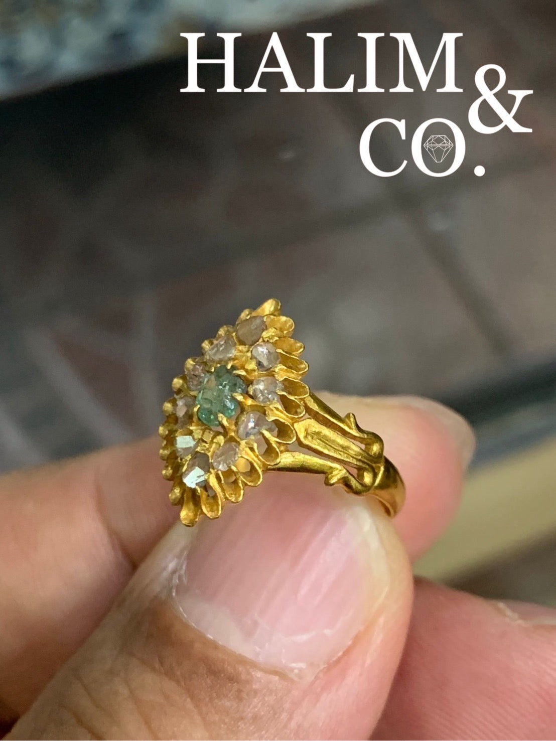 Antique Emerald And Polki Diamond Ring. Kebaya Jewelry / Peranakan Nyonya Jewelry