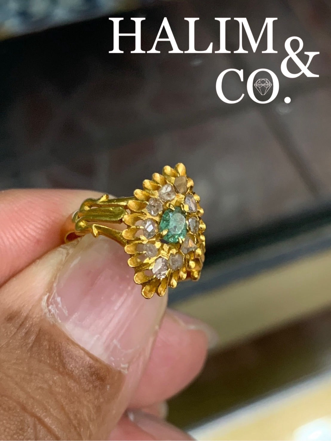 Antique Emerald And Polki Diamond Ring. Kebaya Jewelry / Peranakan Nyonya Jewelry