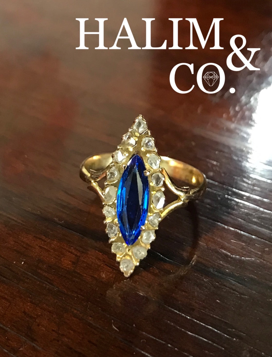 Antique Blue Sapphire And Polki Diamond Ring. Kebaya Jewelry / Peranakan Nyonya Jewelry