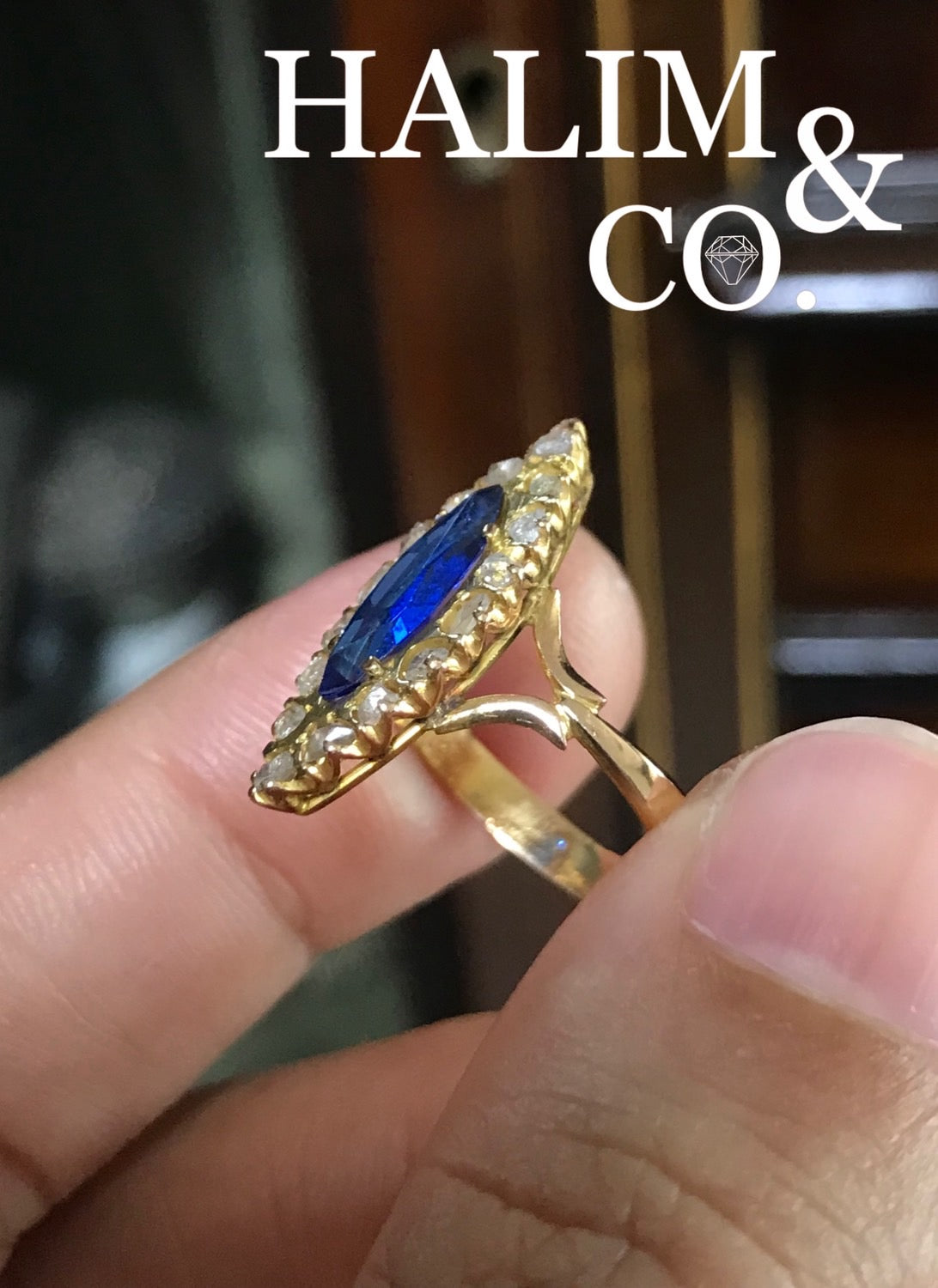Antique Blue Sapphire And Polki Diamond Ring. Kebaya Jewelry / Peranakan Nyonya Jewelry