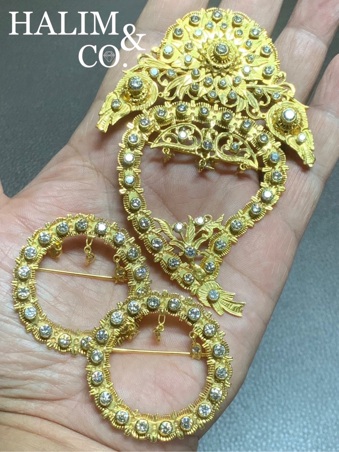 Antique Diamond Kerosang Thoe Brooches Set. Kebaya Jewelry / Peranakan Nyonya Jewelry