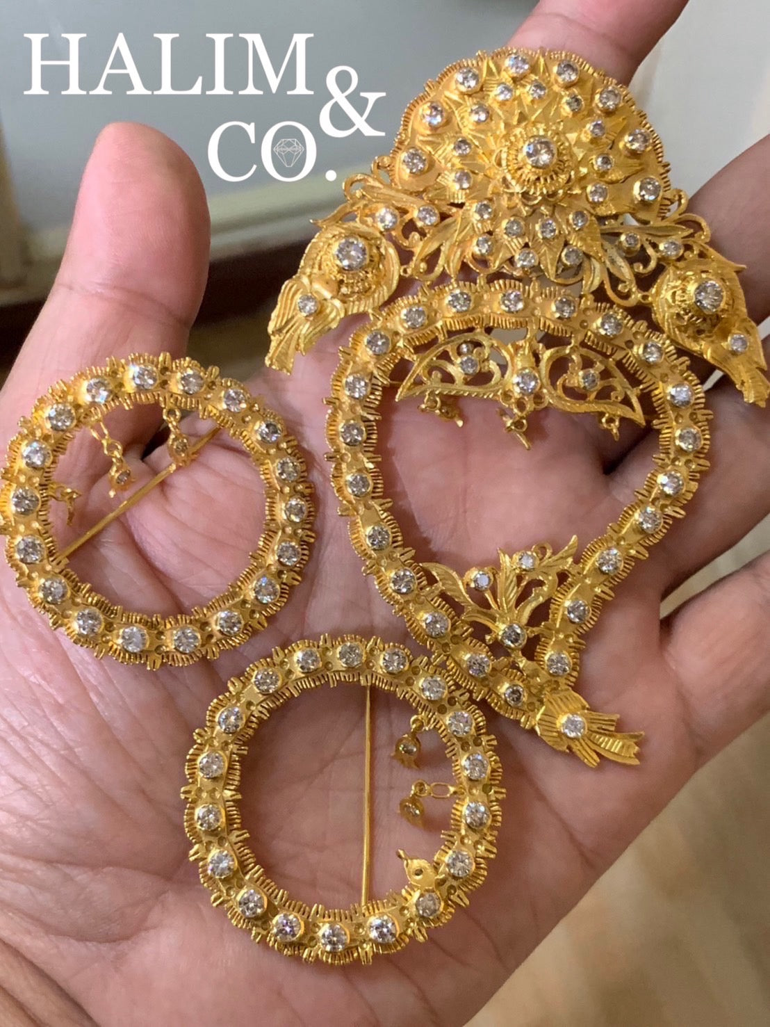Antique Diamond Kerosang Thoe Brooches Set. Kebaya Jewelry / Peranakan Nyonya Jewelry