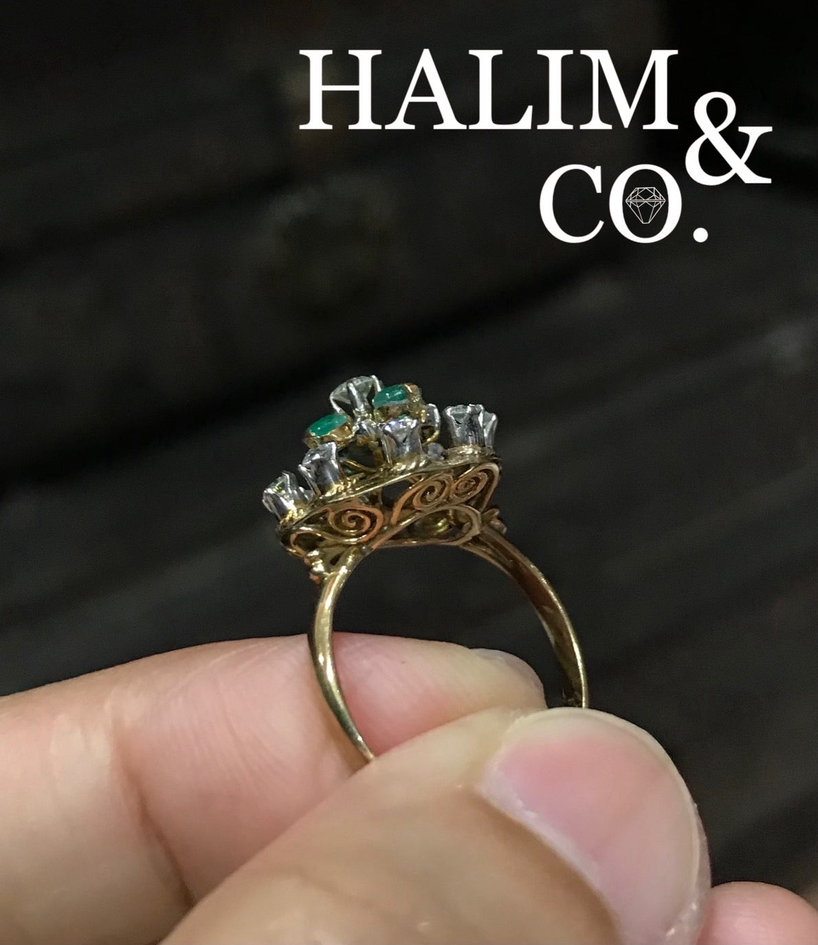 Antique Emerald And Diamond Ring. Kebaya Jewelry / Peranakan Nyonya Jewelry