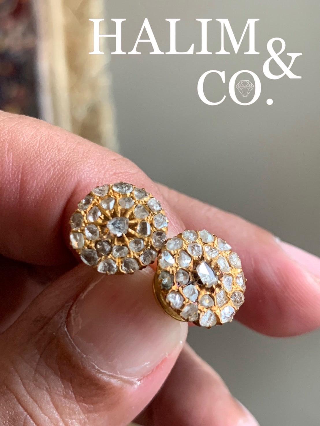 Antique Polki Diamond Earrings. Kebaya Jewelry / Peranakan Nyonya Jewelry