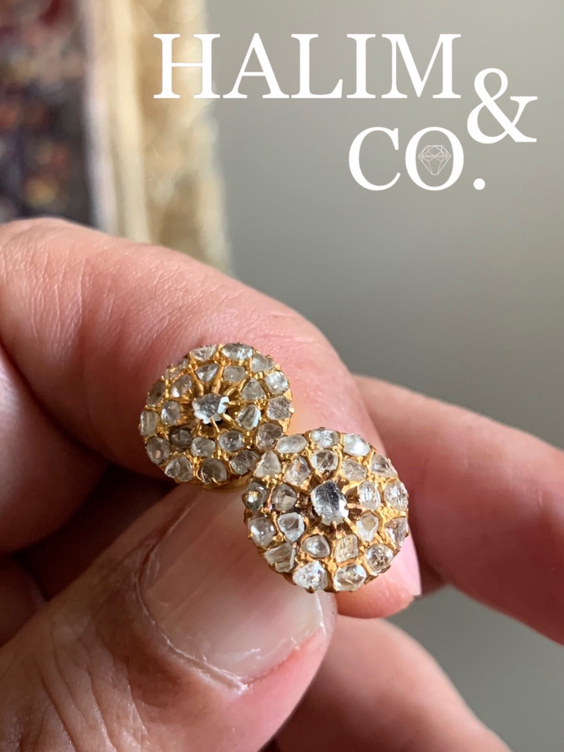 Antique Polki Diamond Earrings. Kebaya Jewelry / Peranakan Nyonya Jewelry