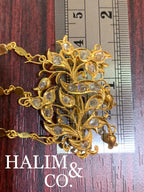 A gorgeous set of three antique gold brooches set with Rose cut Diamond with triple patterned chains.