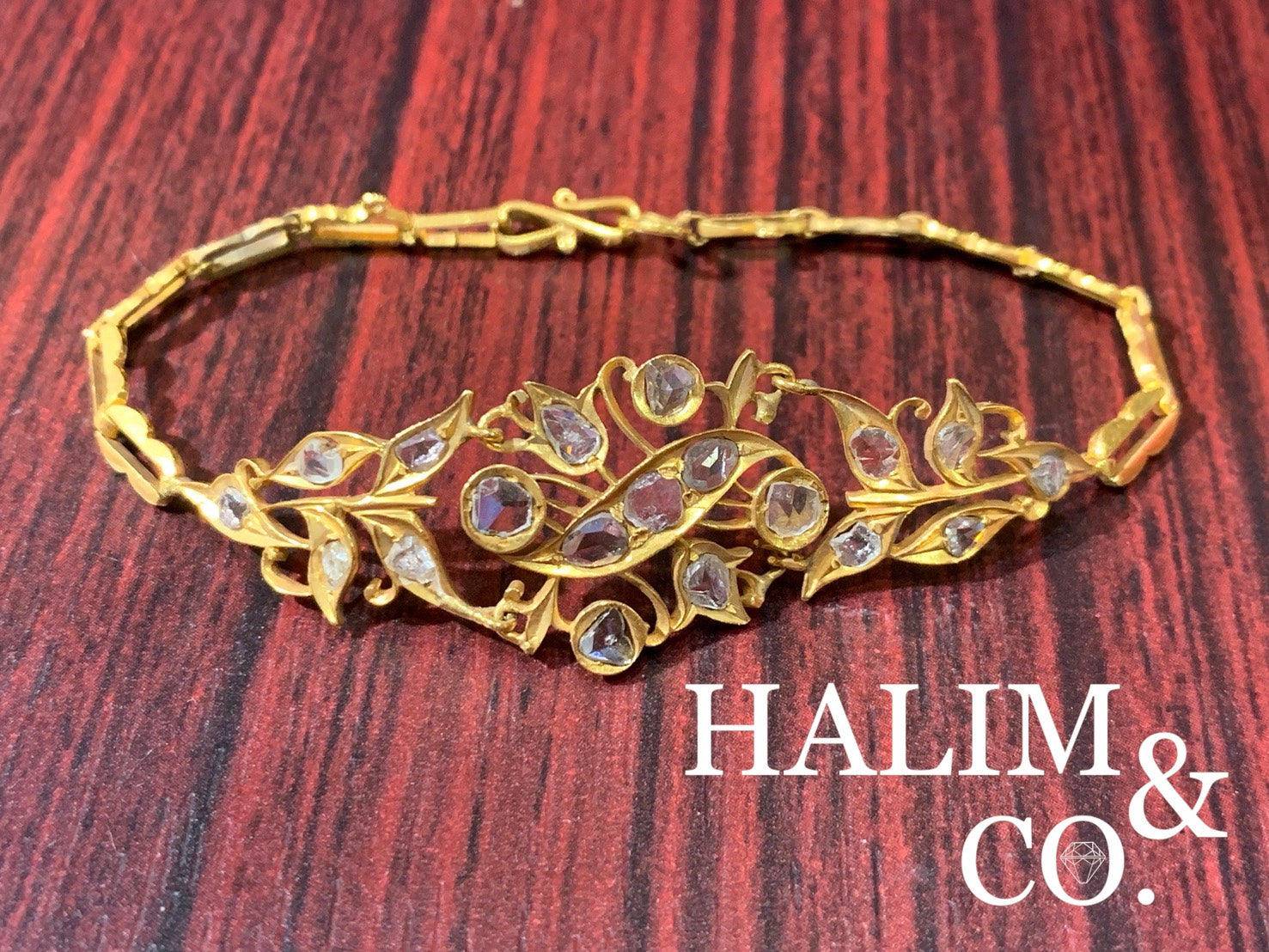 Antique Polki Diamond Bracelet With Gold. Kebaya Jewelry / Peranakan Nyonya Jewelry
