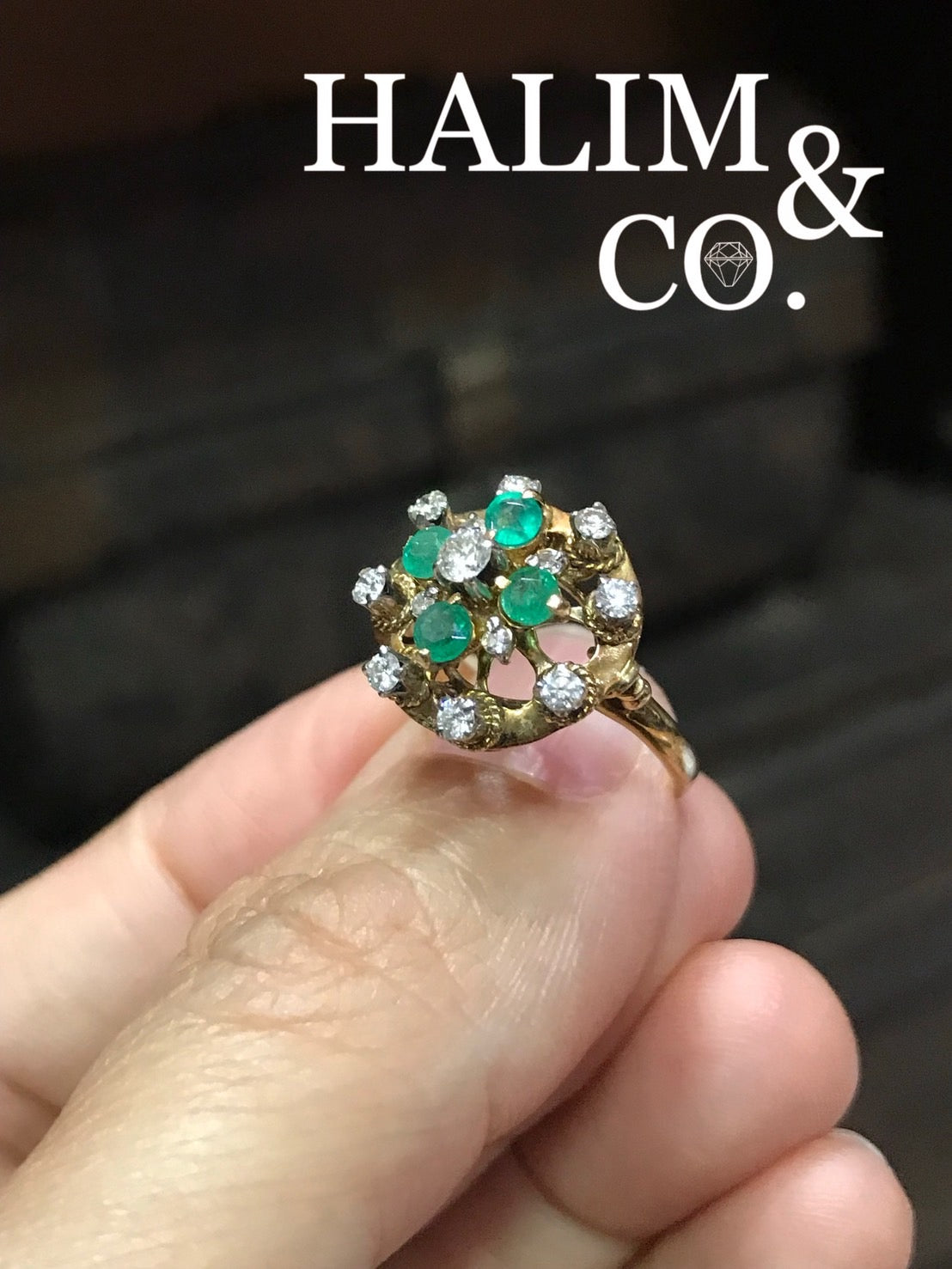 Antique Emerald And Diamond Ring. Kebaya Jewelry / Peranakan Nyonya Jewelry