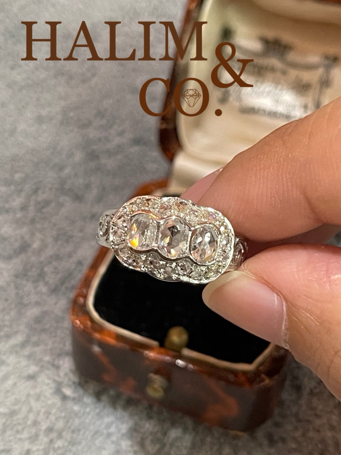 Antique rose cut diamond ring 1.36 ct.
