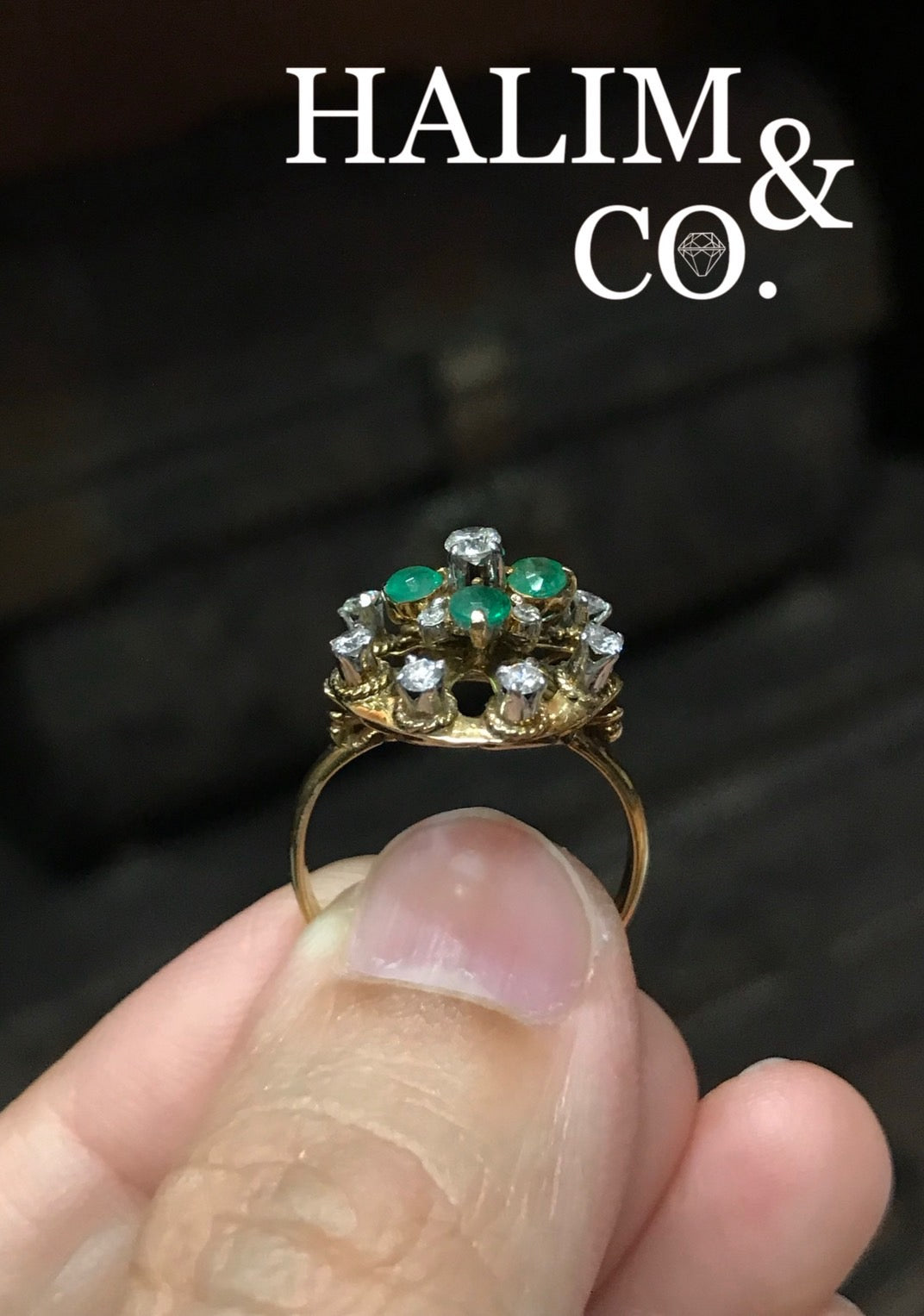 Antique Emerald And Diamond Ring. Kebaya Jewelry / Peranakan Nyonya Jewelry