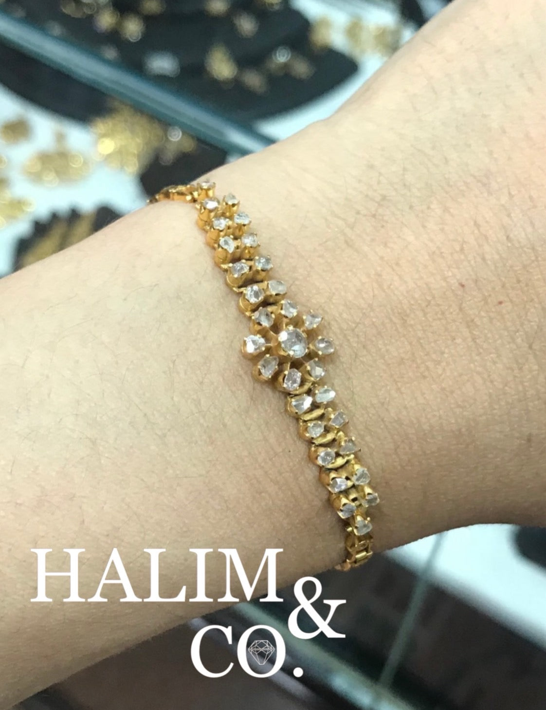Antique Polki Diamond Bracelet With Gold. Kebaya Jewelry / Peranakan Nyonya Jewelry