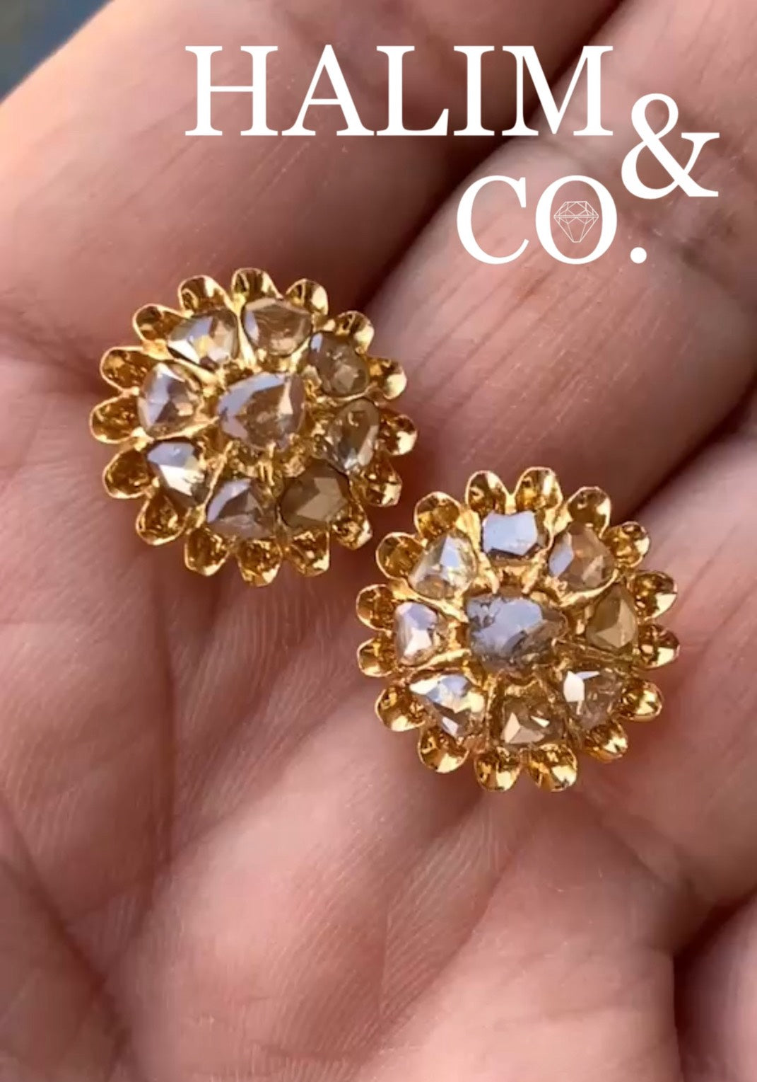 Antique Rose Cut Diamond Cluster Earrings. Kebaya Jewelry / Peranakan Nyonya Jewelry