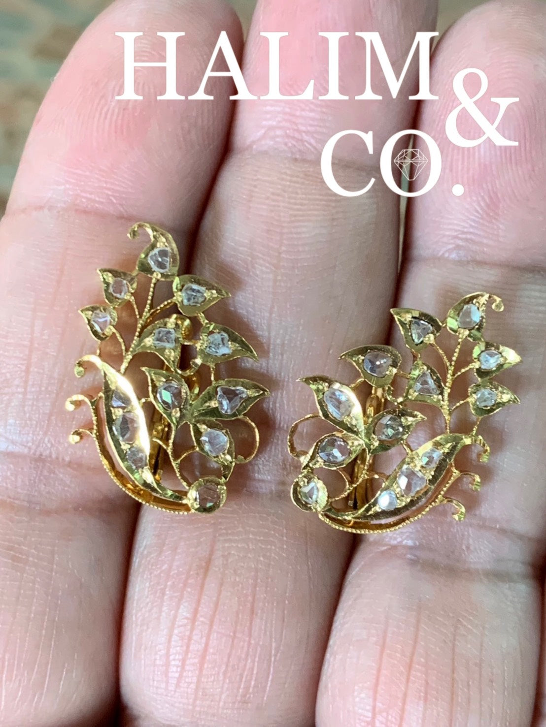 Antique Polki Diamond Earrings. Kebaya Jewelry / Peranakan Nyonya Jewelry