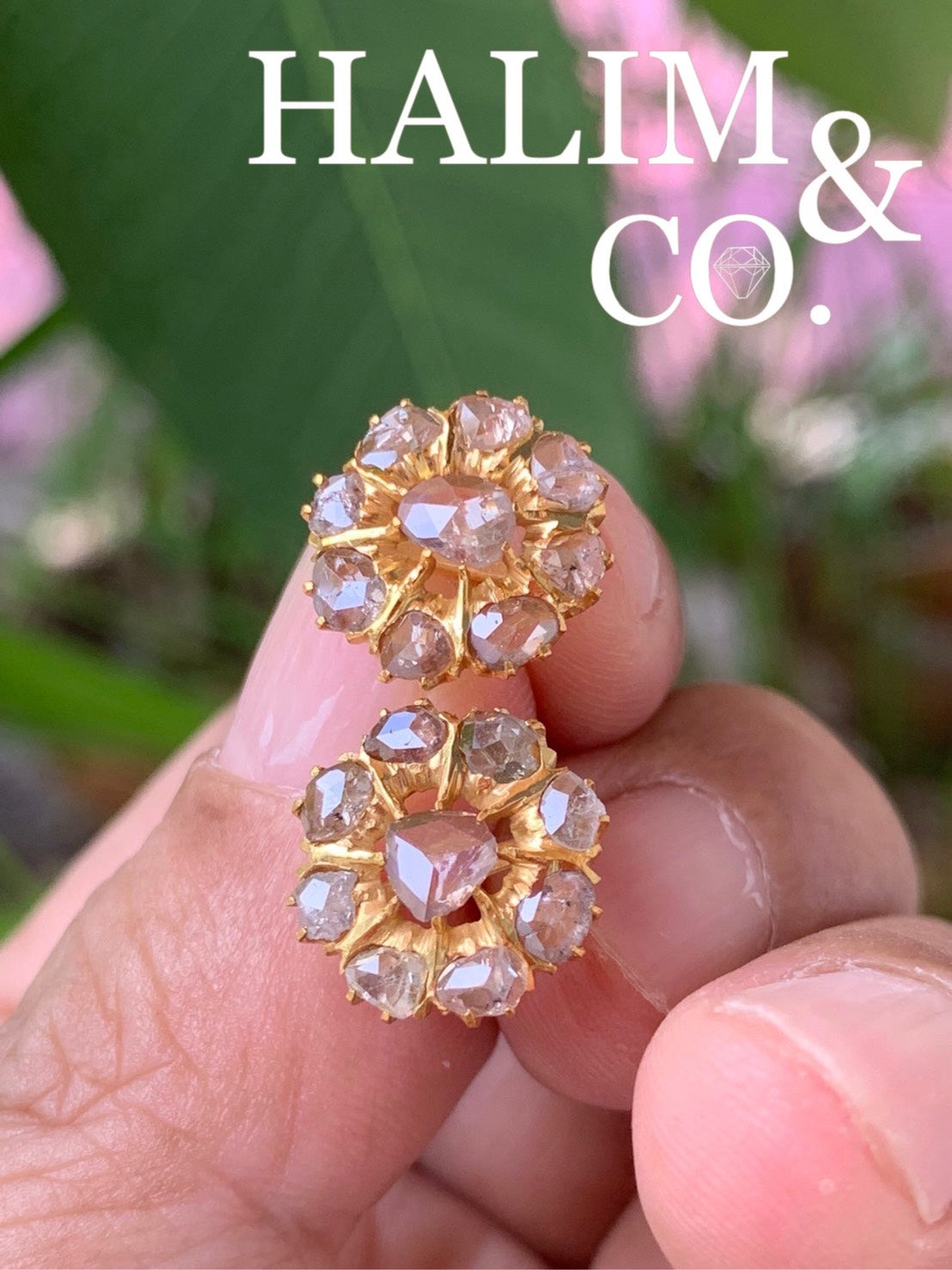 Antique Polki Diamond Cluster Earrings. Kebaya Jewelry / Peranakan Nyonya Jewelry