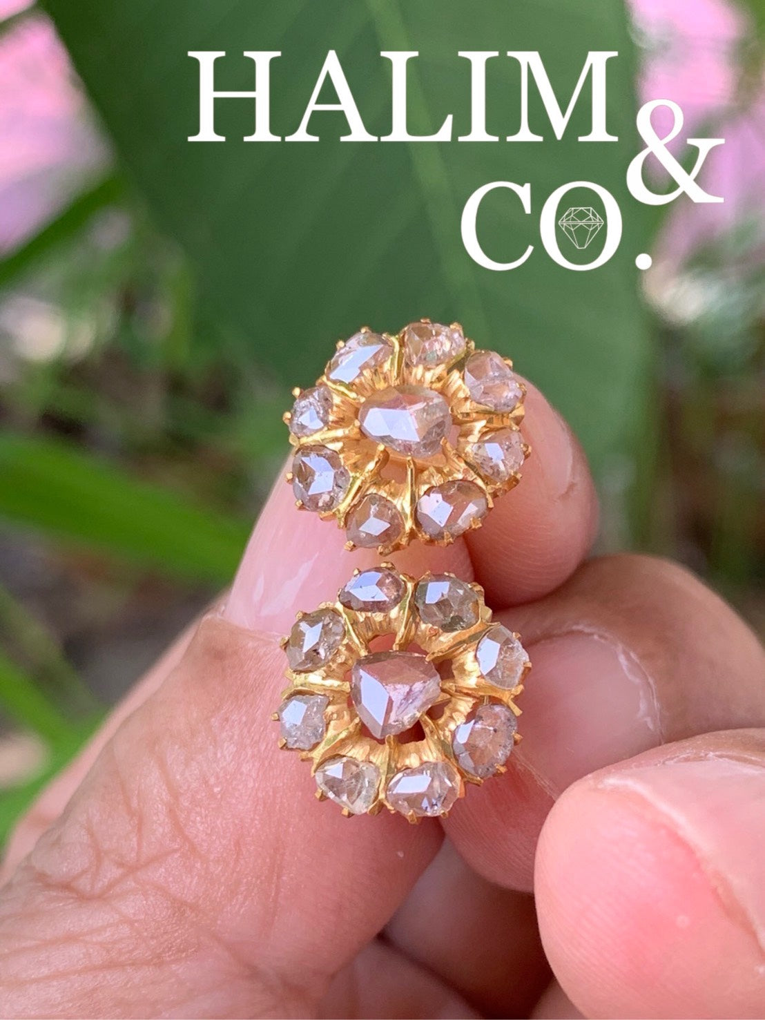Antique Polki Diamond Cluster Earrings. Kebaya Jewelry / Peranakan Nyonya Jewelry