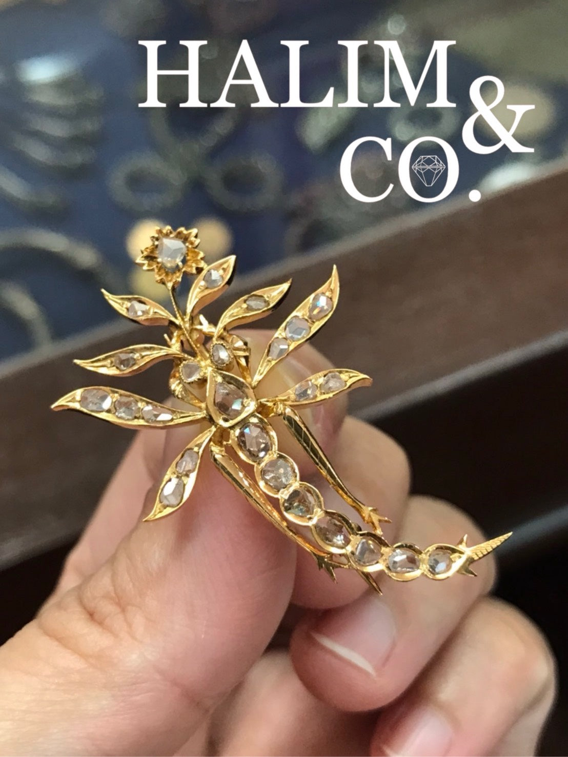 Antique Rose Cut Diamond Dragonfly Brooch. Kebaya Jewelry / Peranakan Nyonya Jewelry